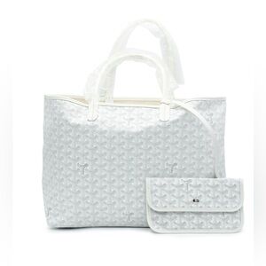 Goyard White Goyardine Canvas and Chevroches Calfskin Saint Louis PM Tote NEW!